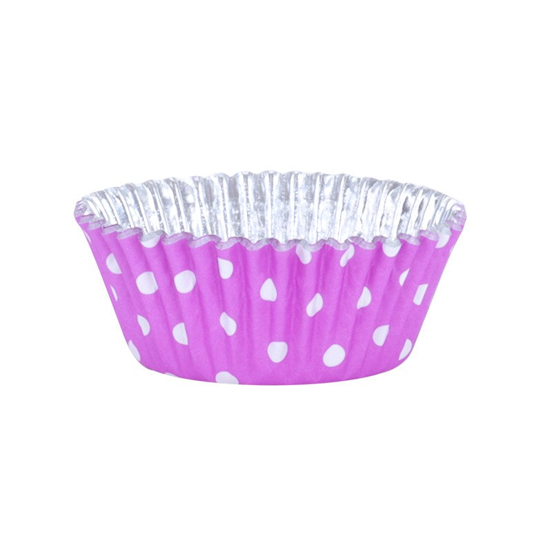 Lot de 30 Caissettes à cupcakes doublées de feuille d&#39;aluminium - Pois violets