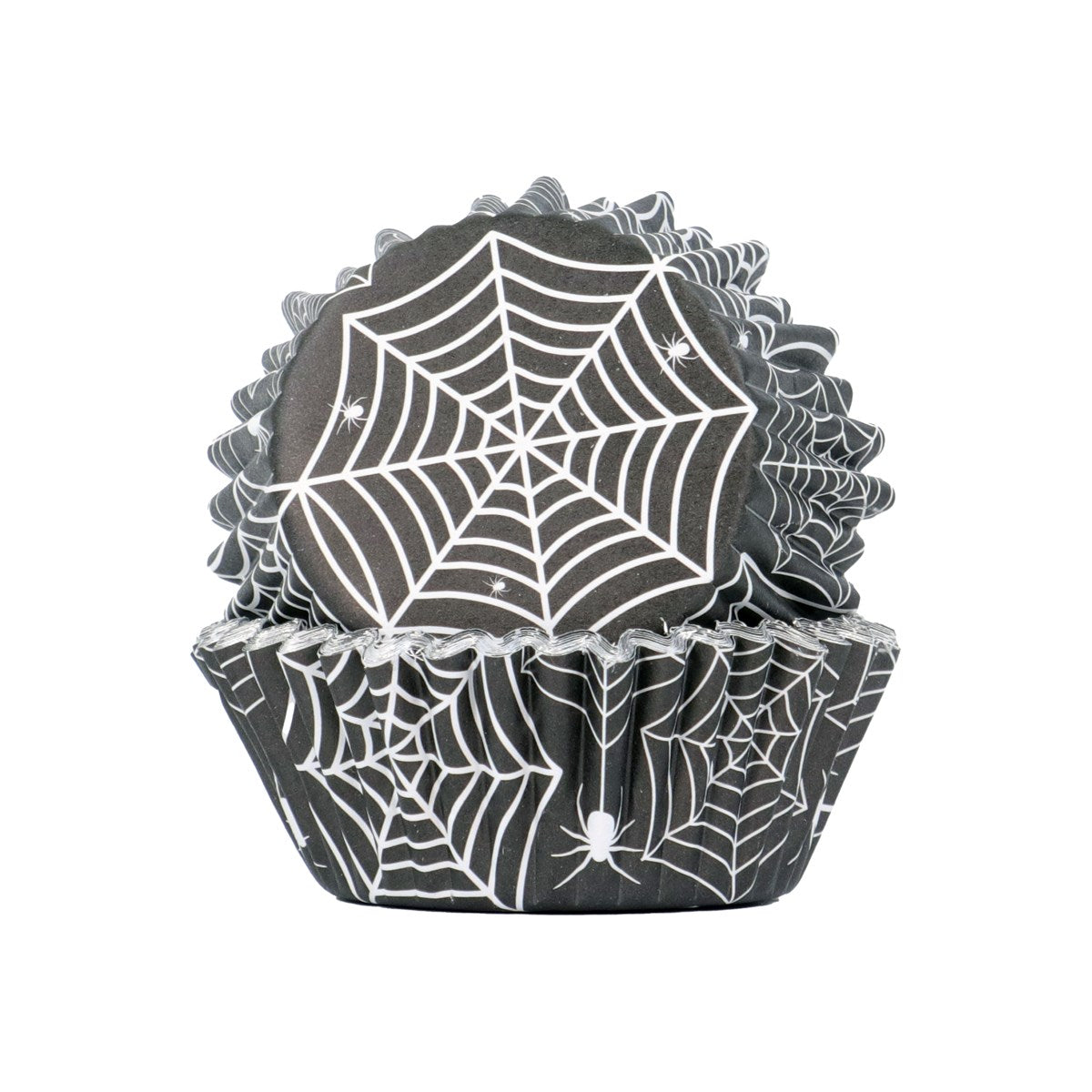 Lot de 30 caissettes à cupcakes doublées de feuille aluminium - &quot;Toile d&#39;araignée d&#39;Halloween&quot;