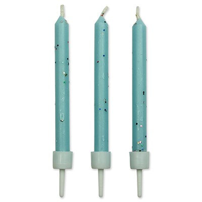Lot de 10 Bougies Paillettes bleues avec supports 62mm - Cire de paraffine