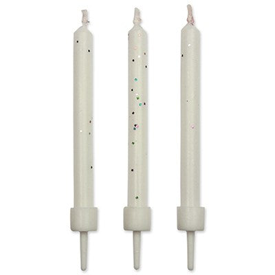 Lot de 10 Bougies Paillettes blanches avec supports 62mm - Cire de paraffine