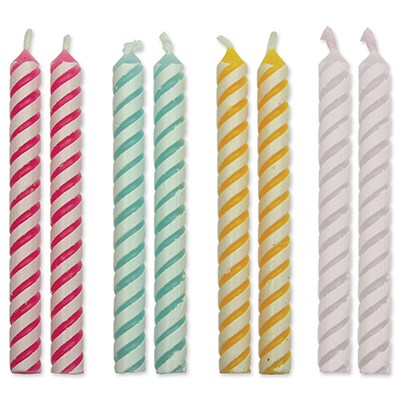 Lot de 24 Bougies Rayures de 4 couleurs de taille moyenne 59mm - Cire