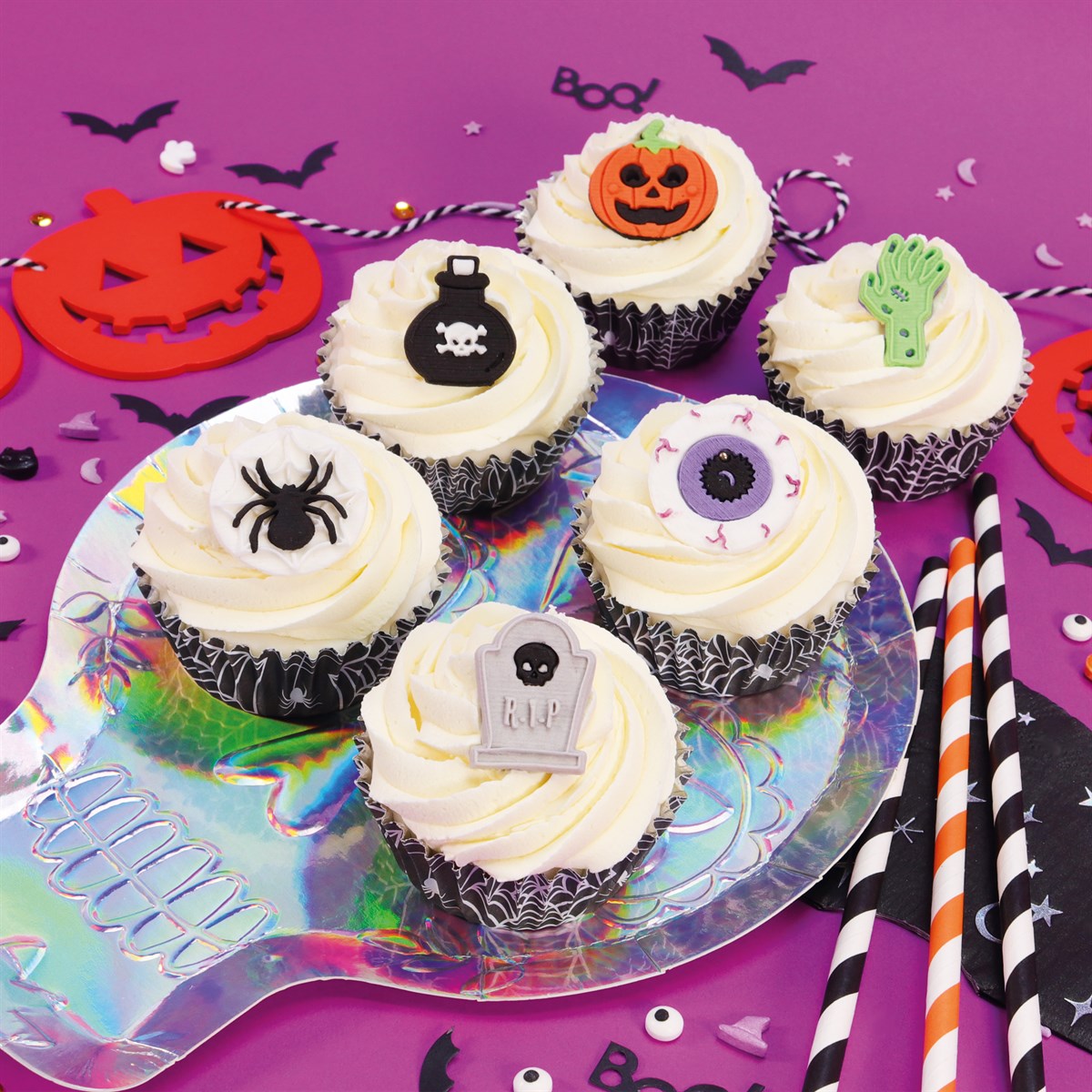 Pack de 6 décorations comestibles pour cupcakes thème Halloween - Sucre