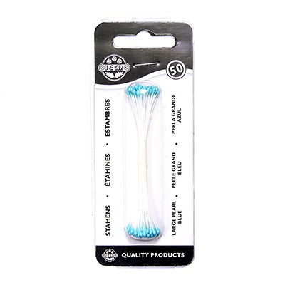 Paquet de 50 Étamines Perlées Grandes Bleues faites à la main  - Confiserie de sucre et laine raidie