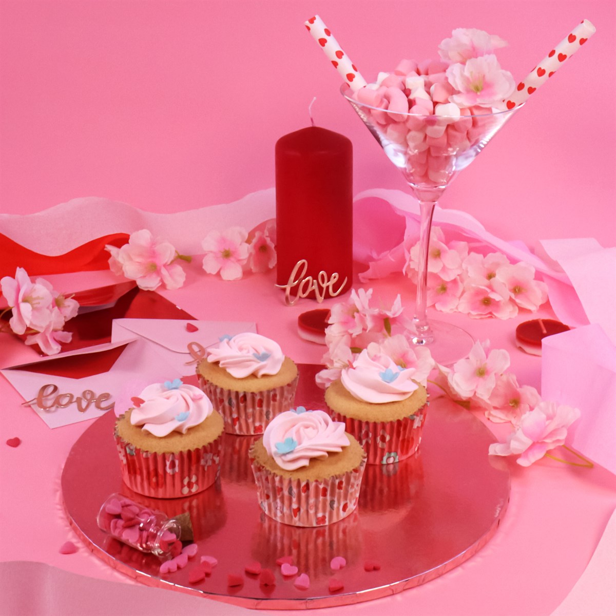 Set de 60 Mini Caissettes à cupcakes Saint Valentin &quot;Le Groove est dans le Cœur&quot; - Aluminium