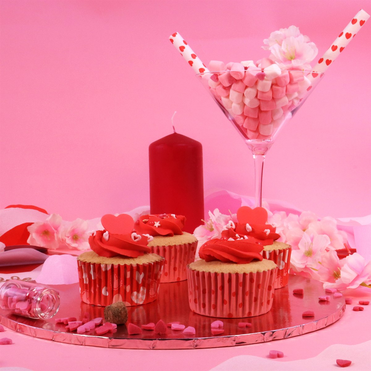 Set de 60 Mini Caissettes à cupcakes Saint Valentin &quot;Jour Saint Valentin&quot; - Aluminium